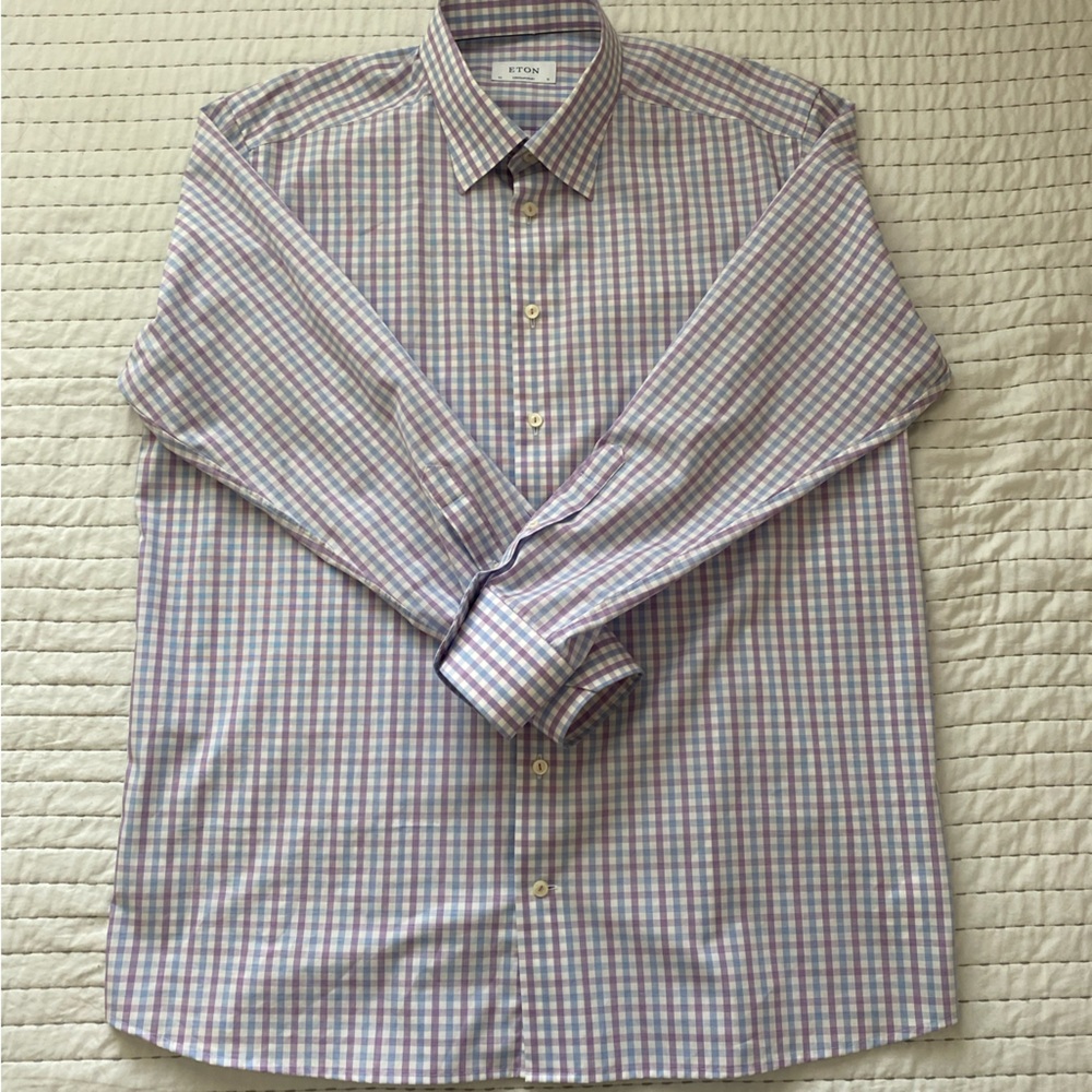 Eton Blue and Purple Dress Shirt Crisp Cotton - Picture 10 of 11